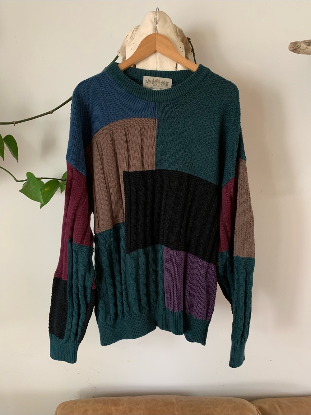 Vintage Patchwork Cable Knit Sweater